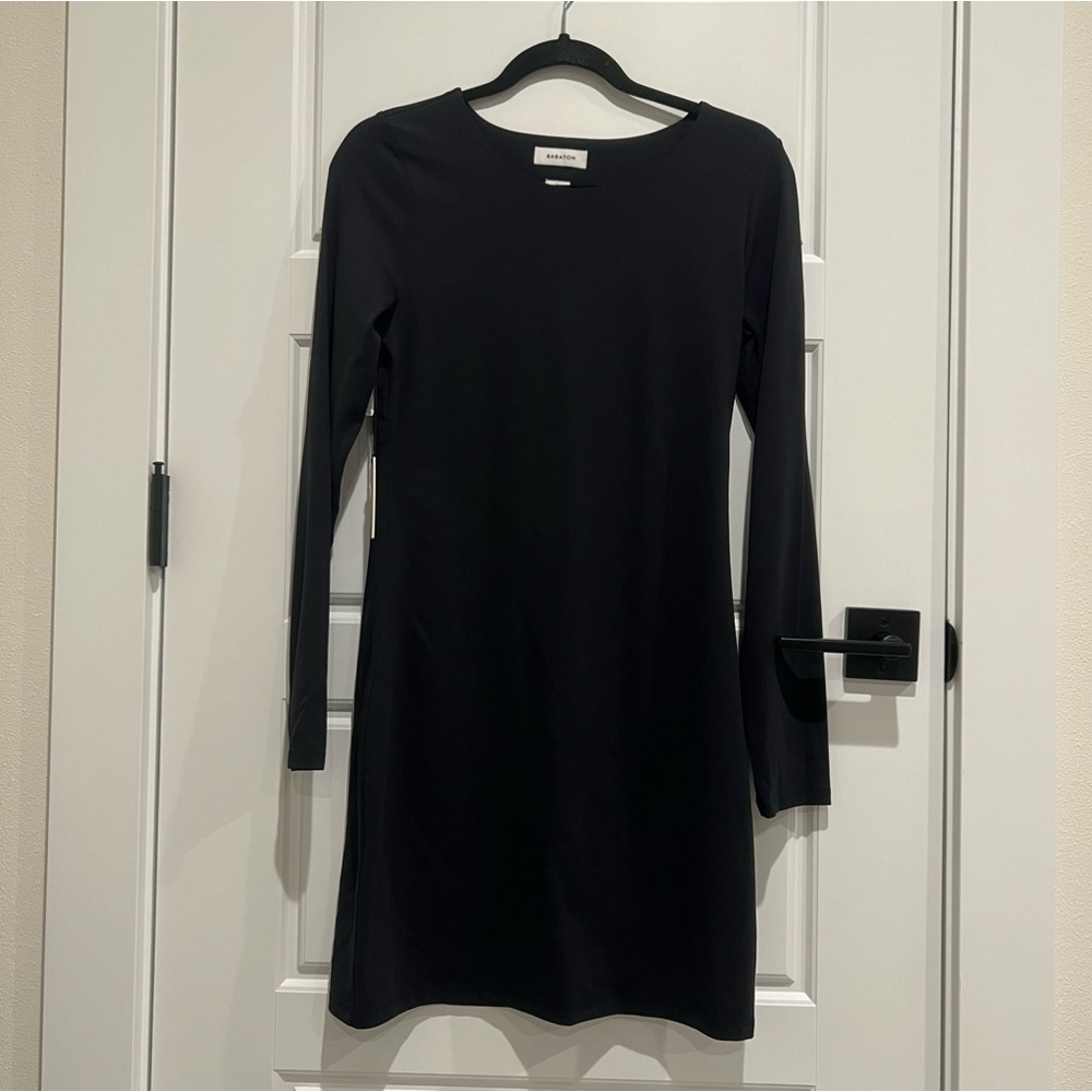 Aritzia Babaton Black Contour Crew Longsleeve Mini Dress